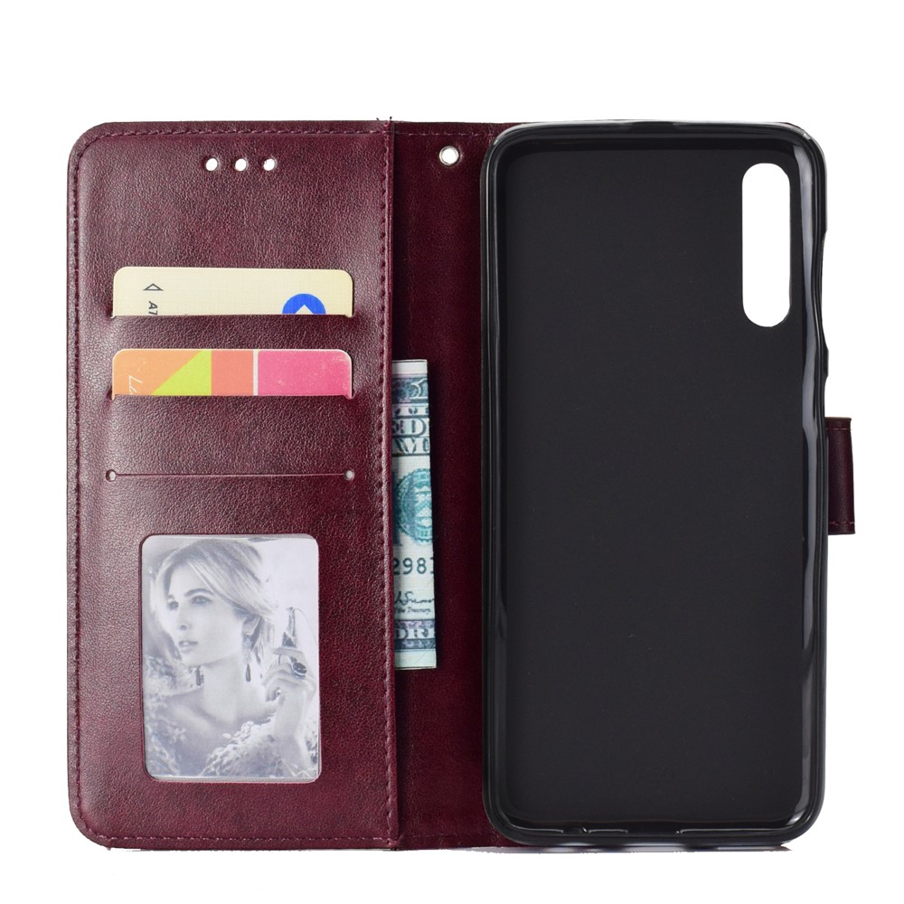 Imprint Flower Leather Wallet Case for Samsung Galaxy A70 - Brown-3