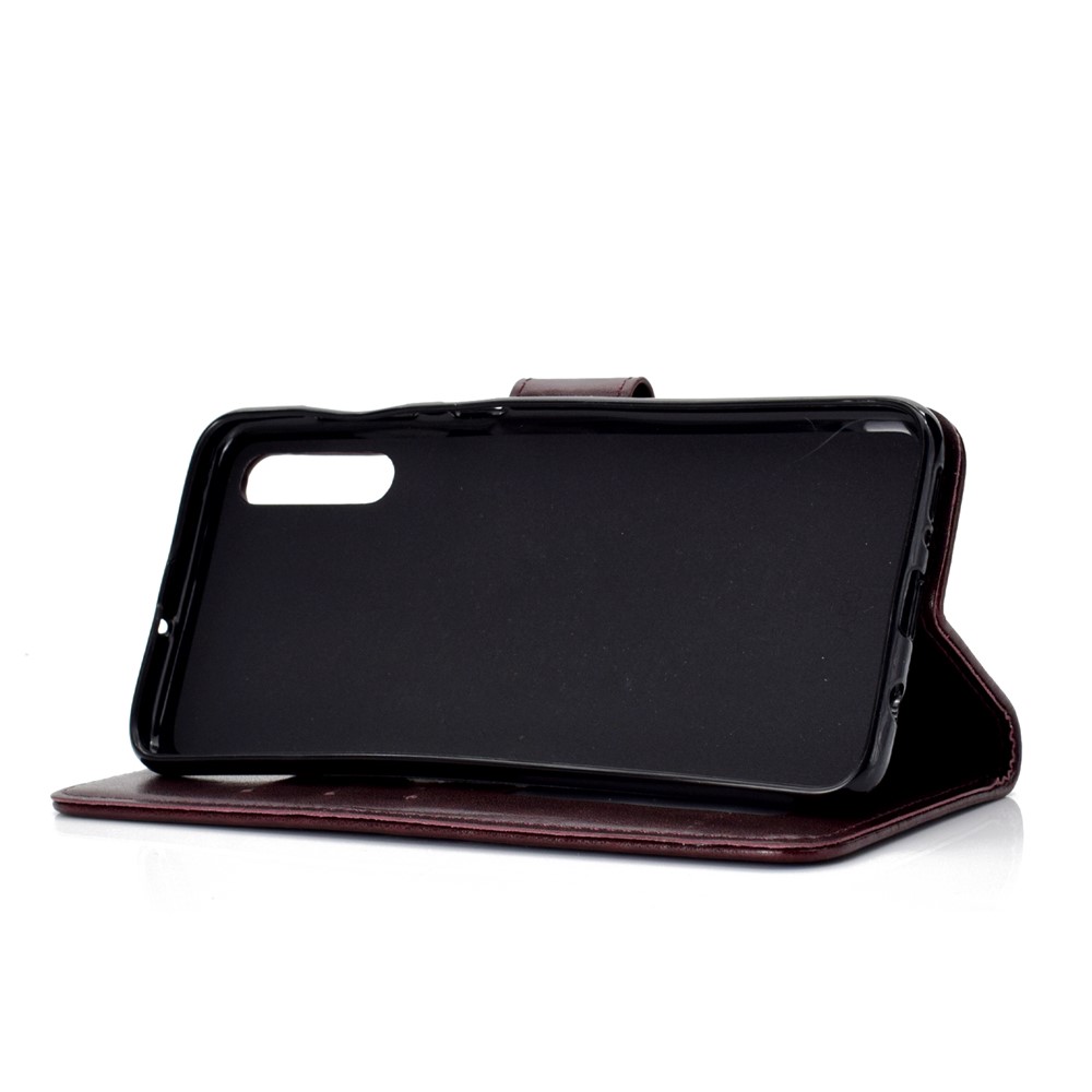 Imprint Flower Leather Wallet Case for Samsung Galaxy A70 - Brown-5
