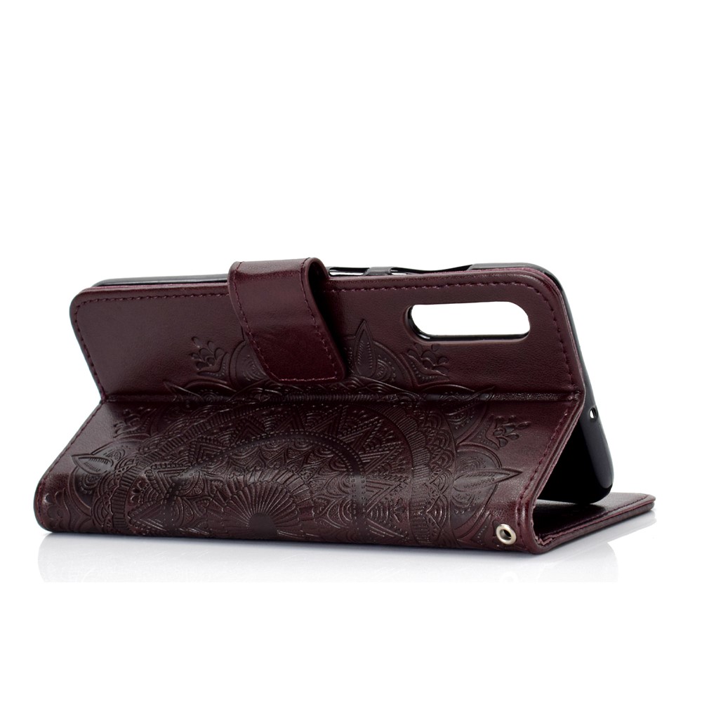 Imprint Flower Leather Wallet Case for Samsung Galaxy A70 - Brown-6