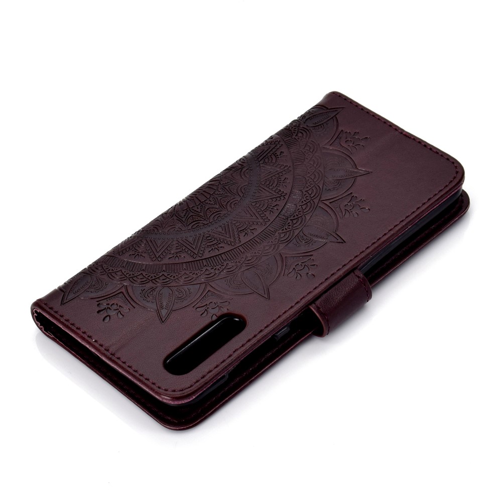Imprint Flower Leather Wallet Case for Samsung Galaxy A70 - Brown-8
