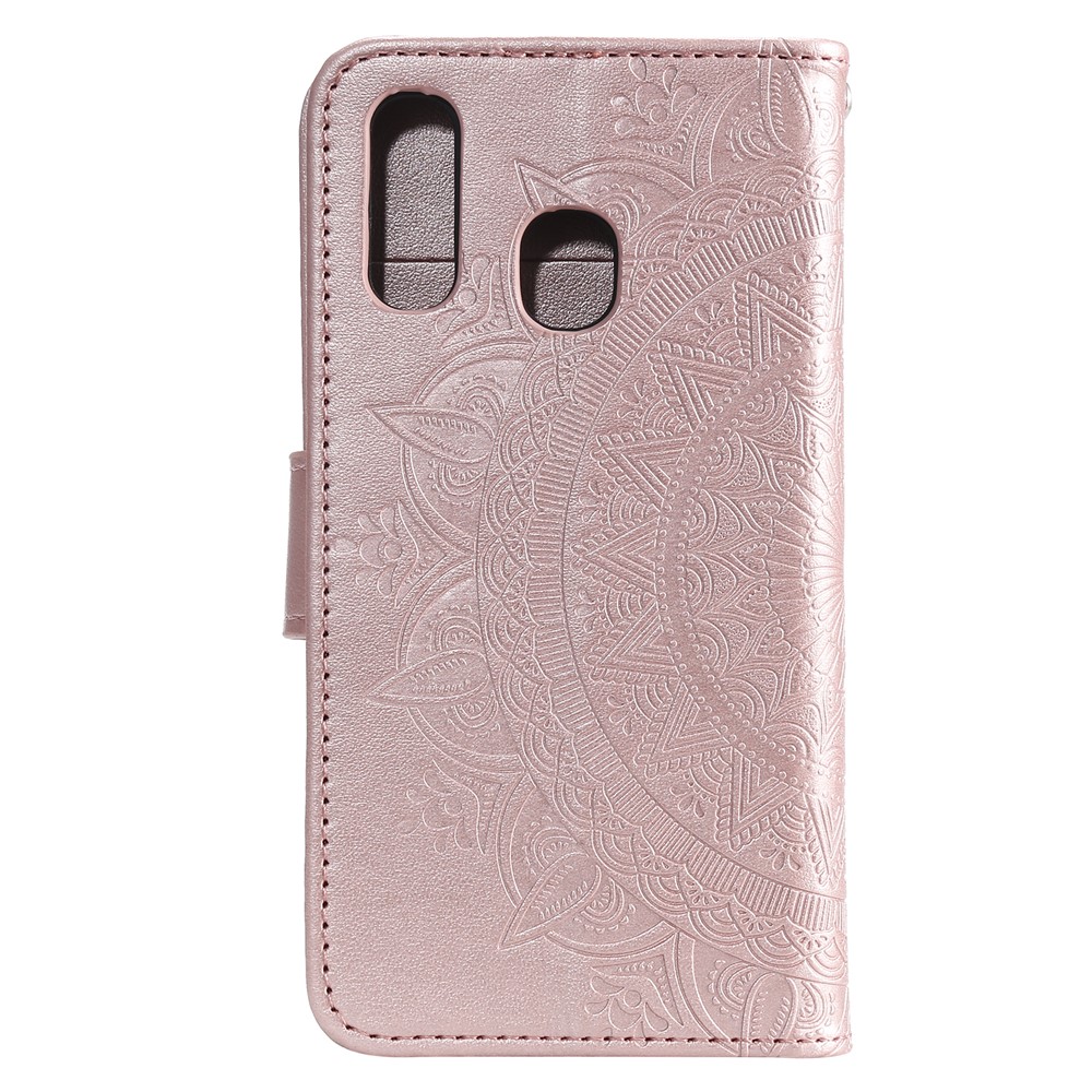 Impressão Mandola Flor Stand Carteira de Couro Para Samsung Galaxy A20e - Rosa