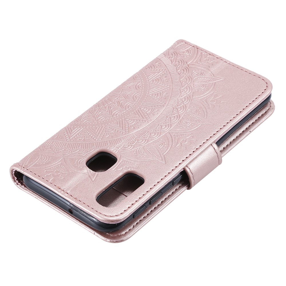 Impressão Mandola Flor Stand Carteira de Couro Para Samsung Galaxy A20e - Rosa