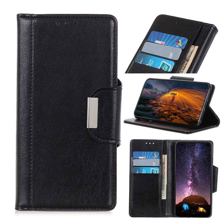 Glossy PU Leather Wallet Case for Samsung Galaxy A10e - Black-1