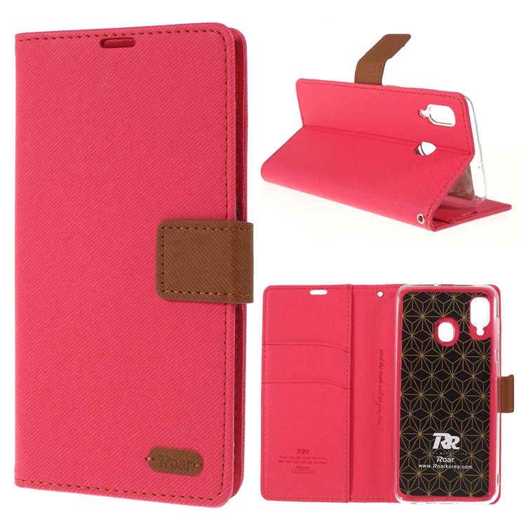 ROAR KOREA Twill Grain Leather Wallet Case for Samsung Galaxy A20/A30 - Rose-1