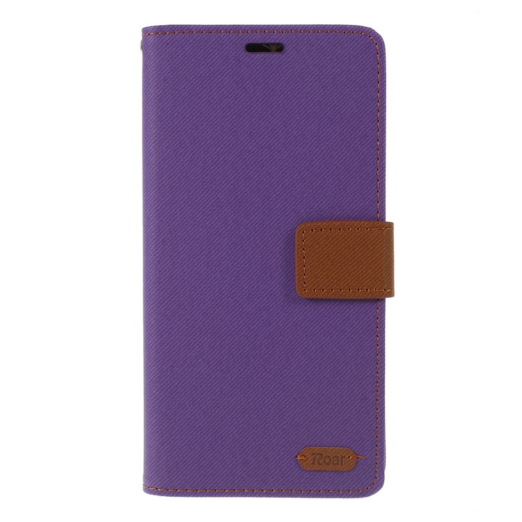 Caso De Carteira De Couro De Grão De Sarja ROAR KOREA Para Samsung Galaxy A70 - Roxa-1