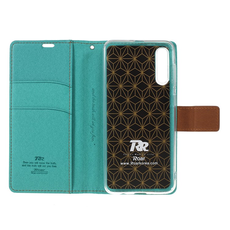 Caso De Carteira De Couro De Grão De Sarja ROAR KOREA Para Samsung Galaxy A50 - Verde-4