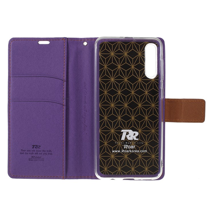 Caso De Carteira De Couro De Grão De Sarja ROAR KOREA Para Samsung Galaxy A50 - Roxa-4