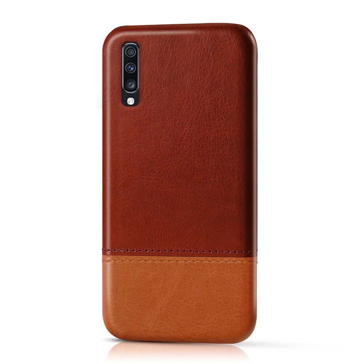 KSQ Bi-color Splicing Leather Phone Case for Samsung Galaxy A70 - Dark Brown/Light Brown-2