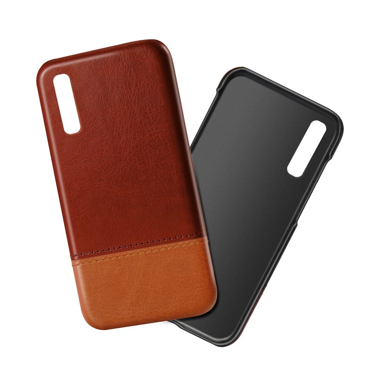 KSQ Bi-color Splicing Leather Phone Case for Samsung Galaxy A70 - Dark Brown/Light Brown-4