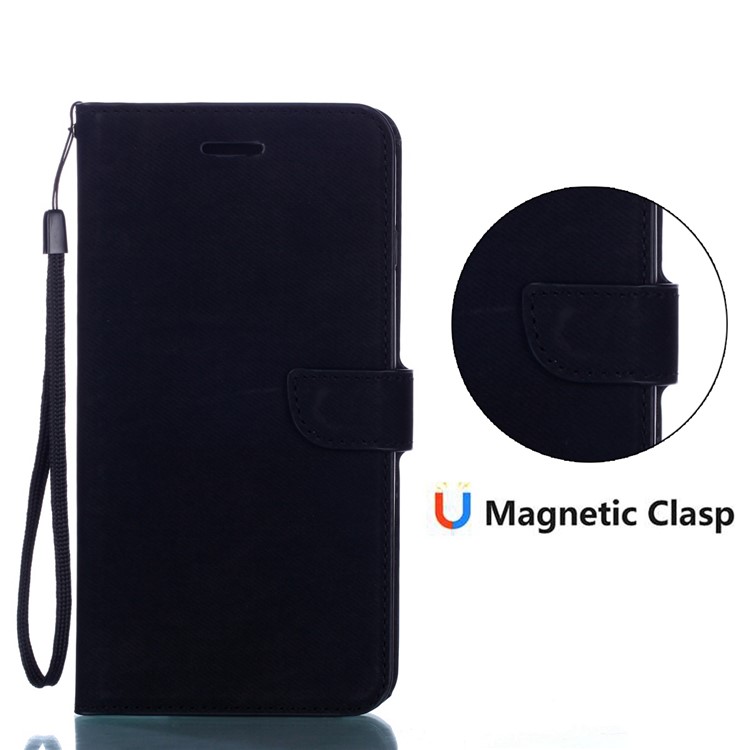 Cloth Texture Wallet Stand Flip Leather Protective Case with Strap for Samsung Galaxy J4 Plus - Black-3