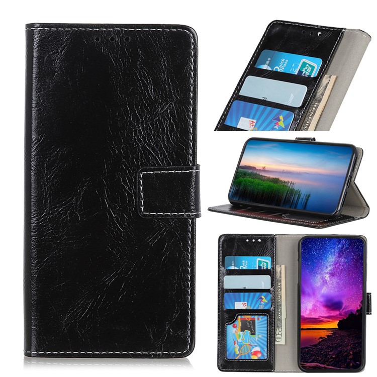 Crazy Horse Leather Wallet Case for Samsung Galaxy A10e - Black-1