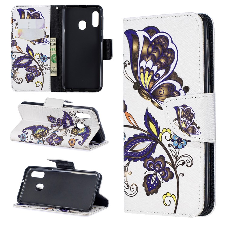 Pattern Printing Wallet Leather Stand Case for Samsung Galaxy A20e - Butterfly Pattern-1