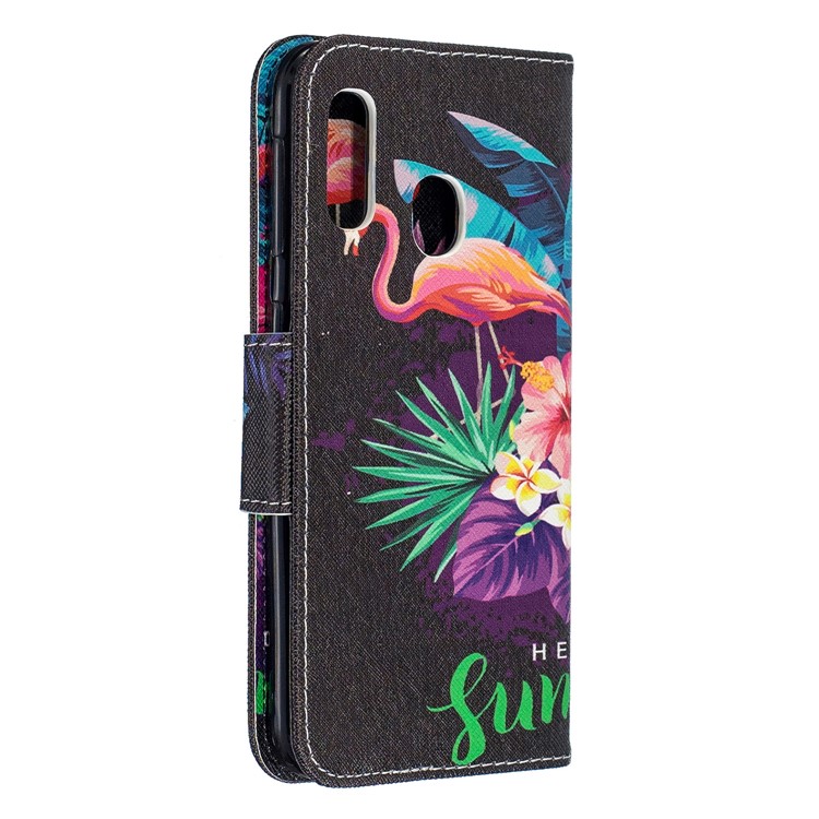 Pattern Printing Wallet Leather Stand Case for Samsung Galaxy A20e - Crane and Flowers-3