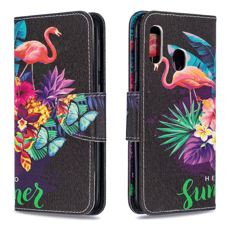 Pattern Printing Wallet Leather Stand Case for Samsung Galaxy A20e - Crane and Flowers-4