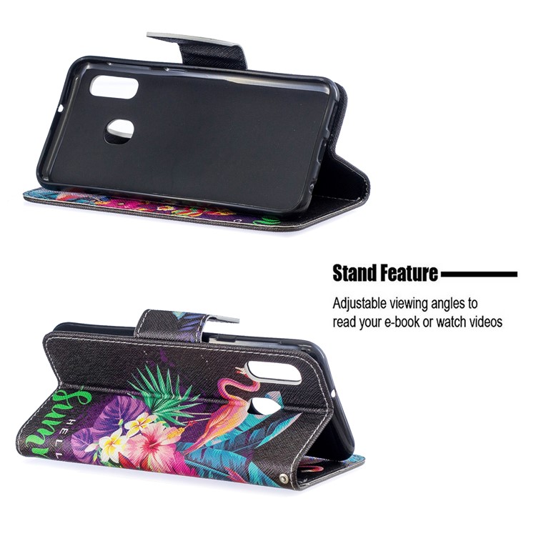 Pattern Printing Wallet Leather Stand Case for Samsung Galaxy A20e - Crane and Flowers-5