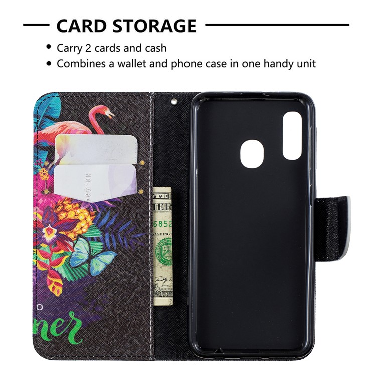 Pattern Printing Wallet Leather Stand Case for Samsung Galaxy A20e - Crane and Flowers-6