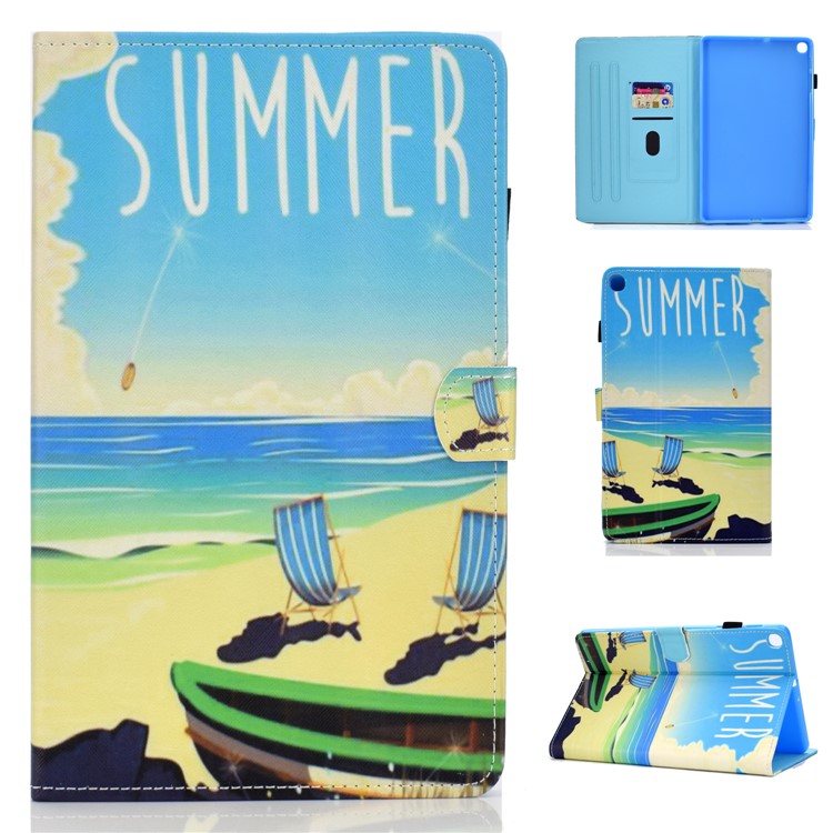 

Pattern Printing Leather Tablet Cover with Card Slots for Samsung Galaxy Tab S5e SM-T720 - Beach and Chair, Galaxy Tab S5e SM-T720