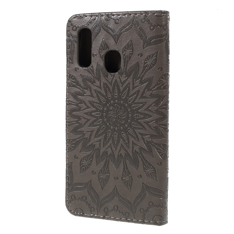 Imprint Sunflower Wallet Leather Stand Case for Samsung Galaxy A20e - Grey-2