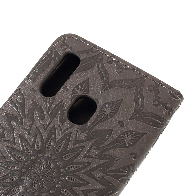 Imprint Sunflower Wallet Leather Stand Case for Samsung Galaxy A20e - Grey-5