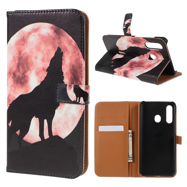 

Pattern Printing Leather Wallet Case for Samsung Galaxy A60 - Wolf Howling at the Moon, Galaxy A60