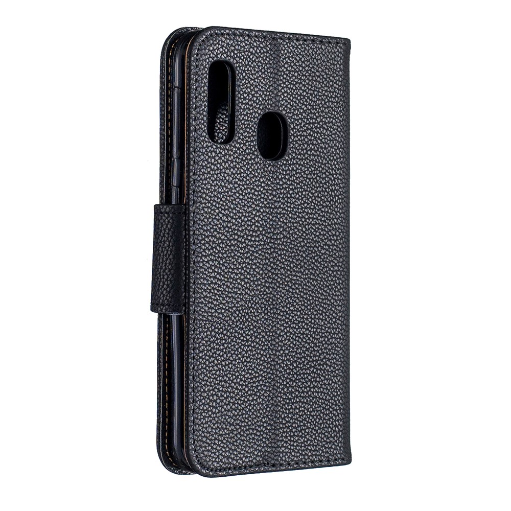 Litchi Skin Leather Wallet Case for Samsung Galaxy A20e - Black-3