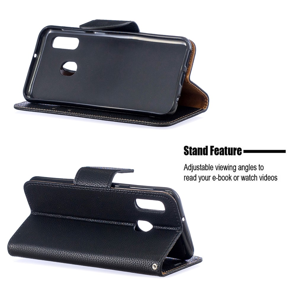 Litchi Skin Leather Wallet Case for Samsung Galaxy A20e - Black-5