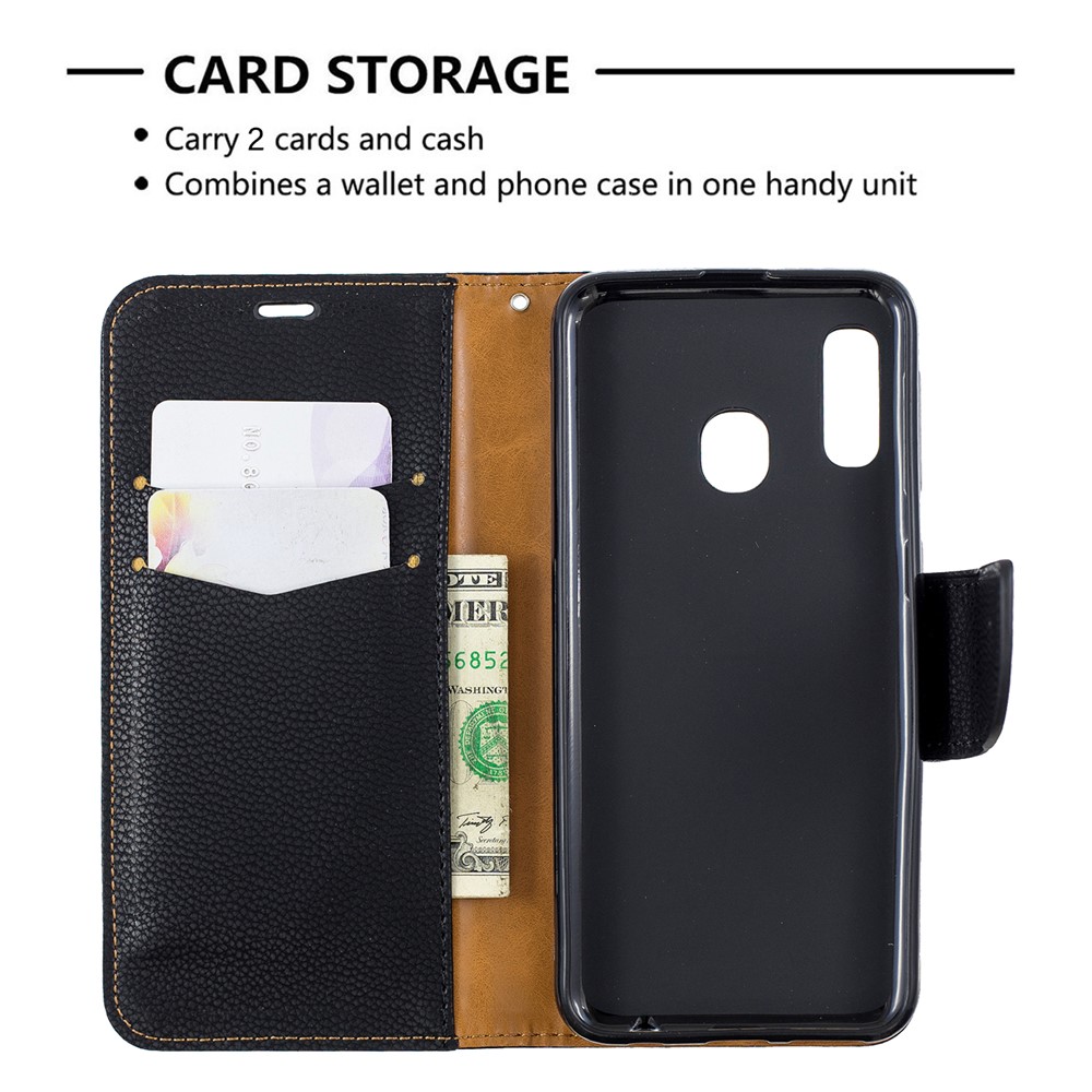 Litchi Skin Leather Wallet Case for Samsung Galaxy A20e - Black-6