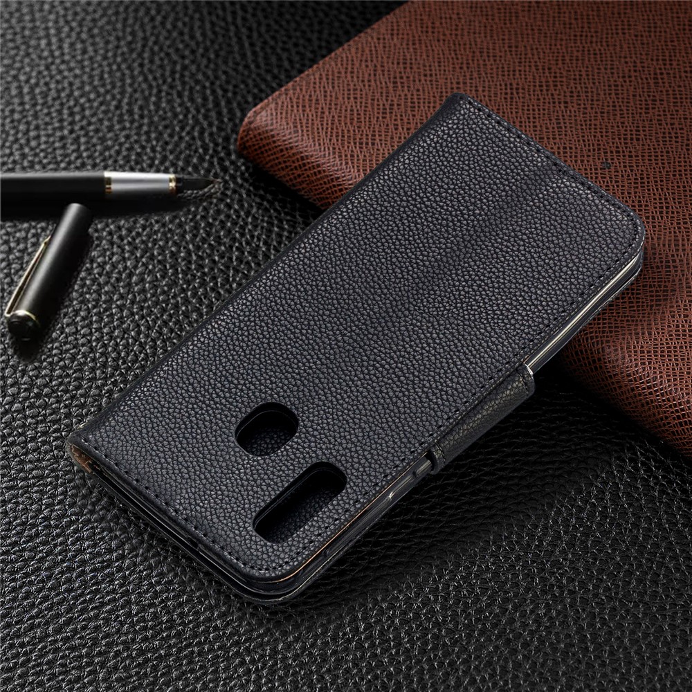 Litchi Skin Leather Wallet Case for Samsung Galaxy A20e - Black-8
