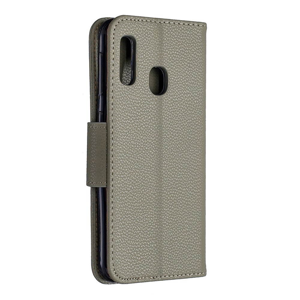 Litchi Skin Leather Cartet Case Para Samsung Galaxy A20e - Cinza-3