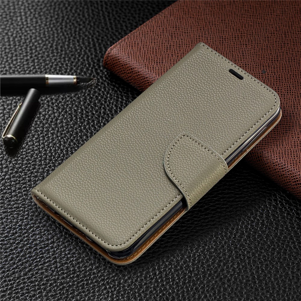 Caso De Carteira De Couro De Pele De Lichia Para Samsung Galaxy A20e - Cinzento-7