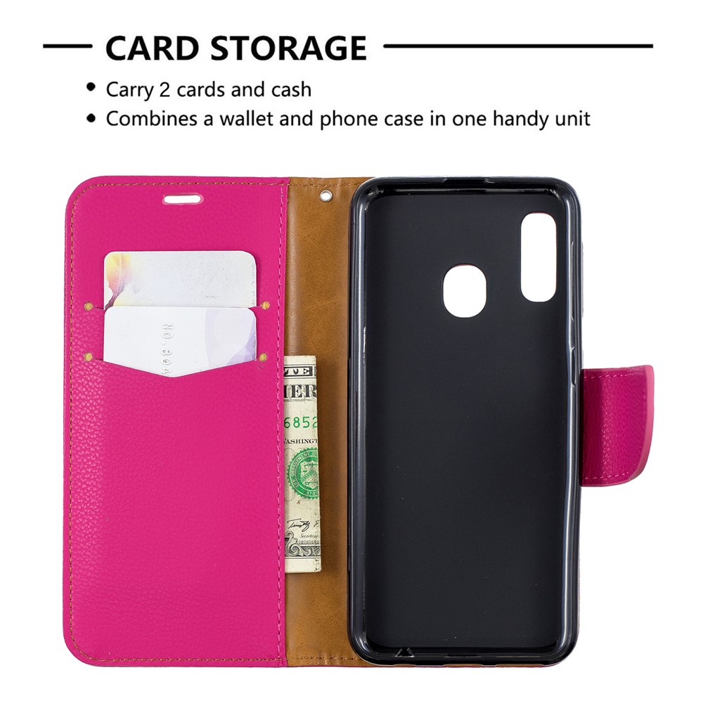 Custodia A Portafoglio In Pelle Color Litchi Per Samsung Galaxy A20e - Rosa-5