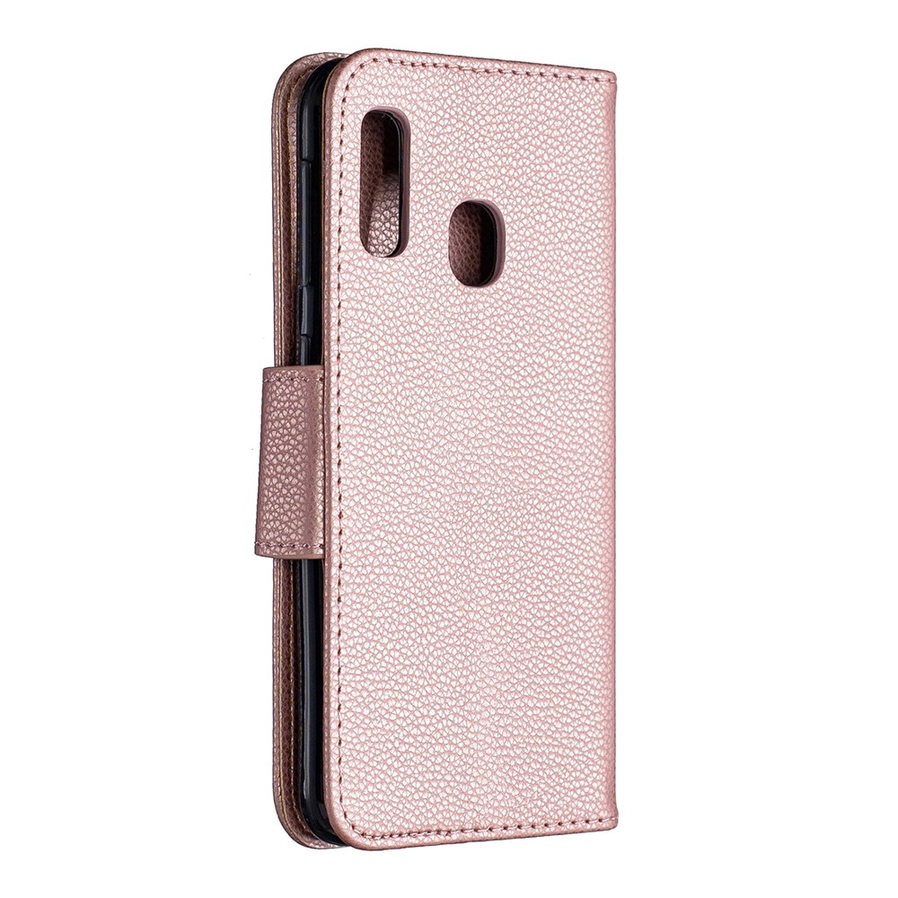 Litschi Haut Leder Brieftasche Für Samsung Galaxy A20E - Roségold-3
