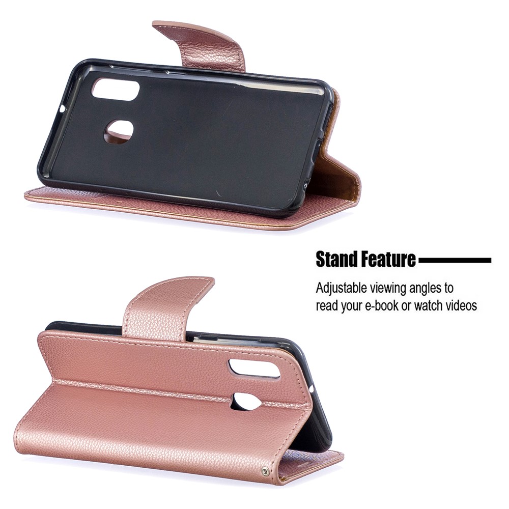 Litschi Haut Leder Brieftasche Für Samsung Galaxy A20E - Roségold-5