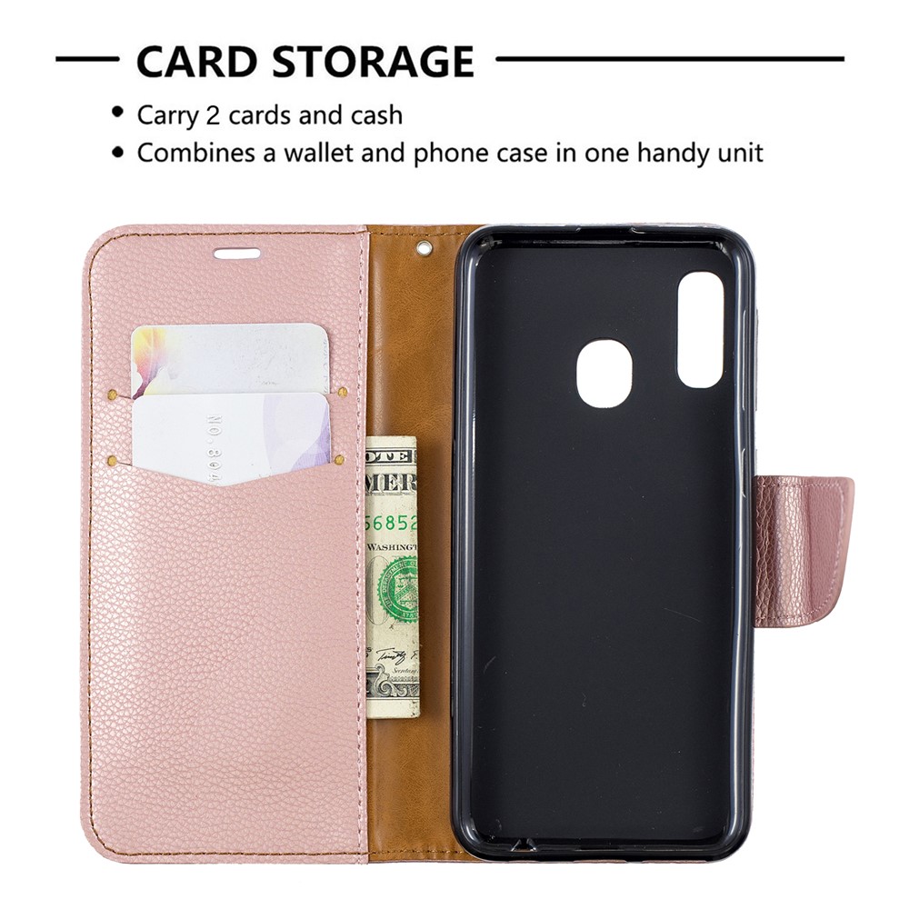 Litschi Haut Leder Brieftasche Für Samsung Galaxy A20E - Roségold-6