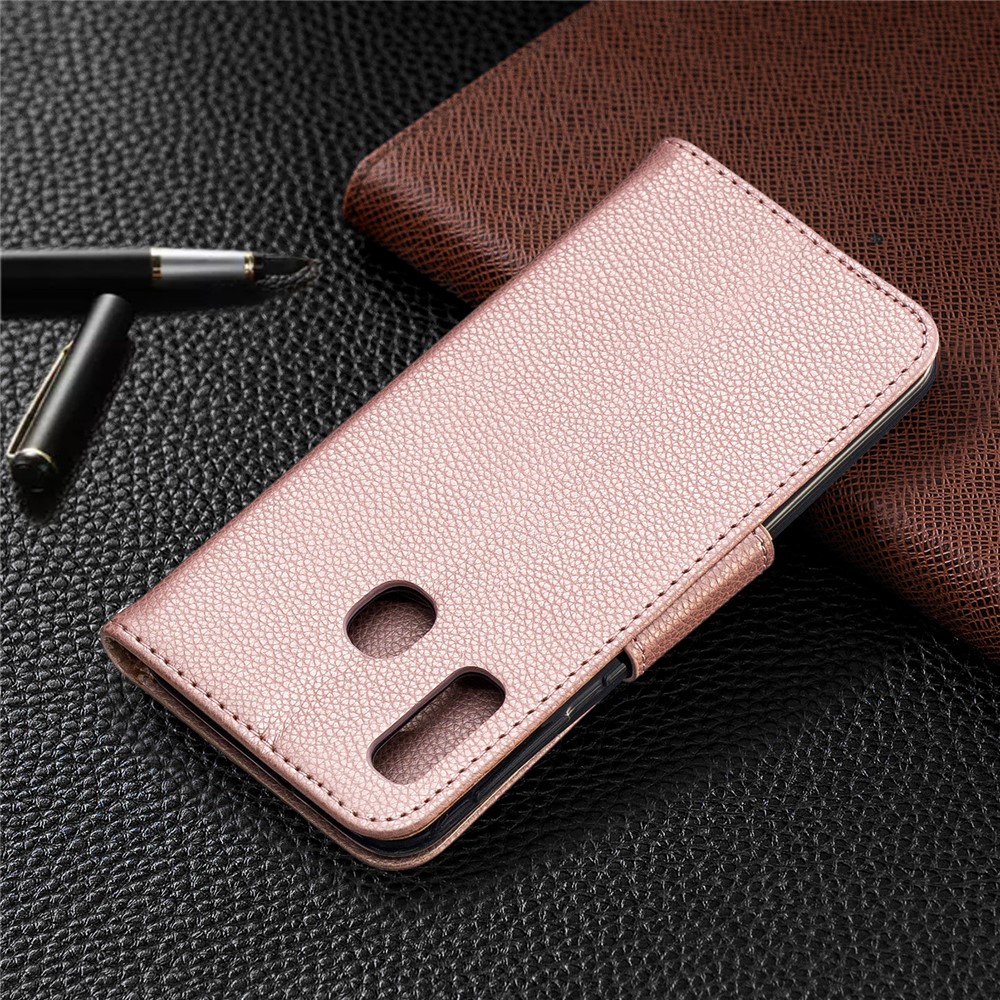 Litschi Haut Leder Brieftasche Für Samsung Galaxy A20E - Roségold-8