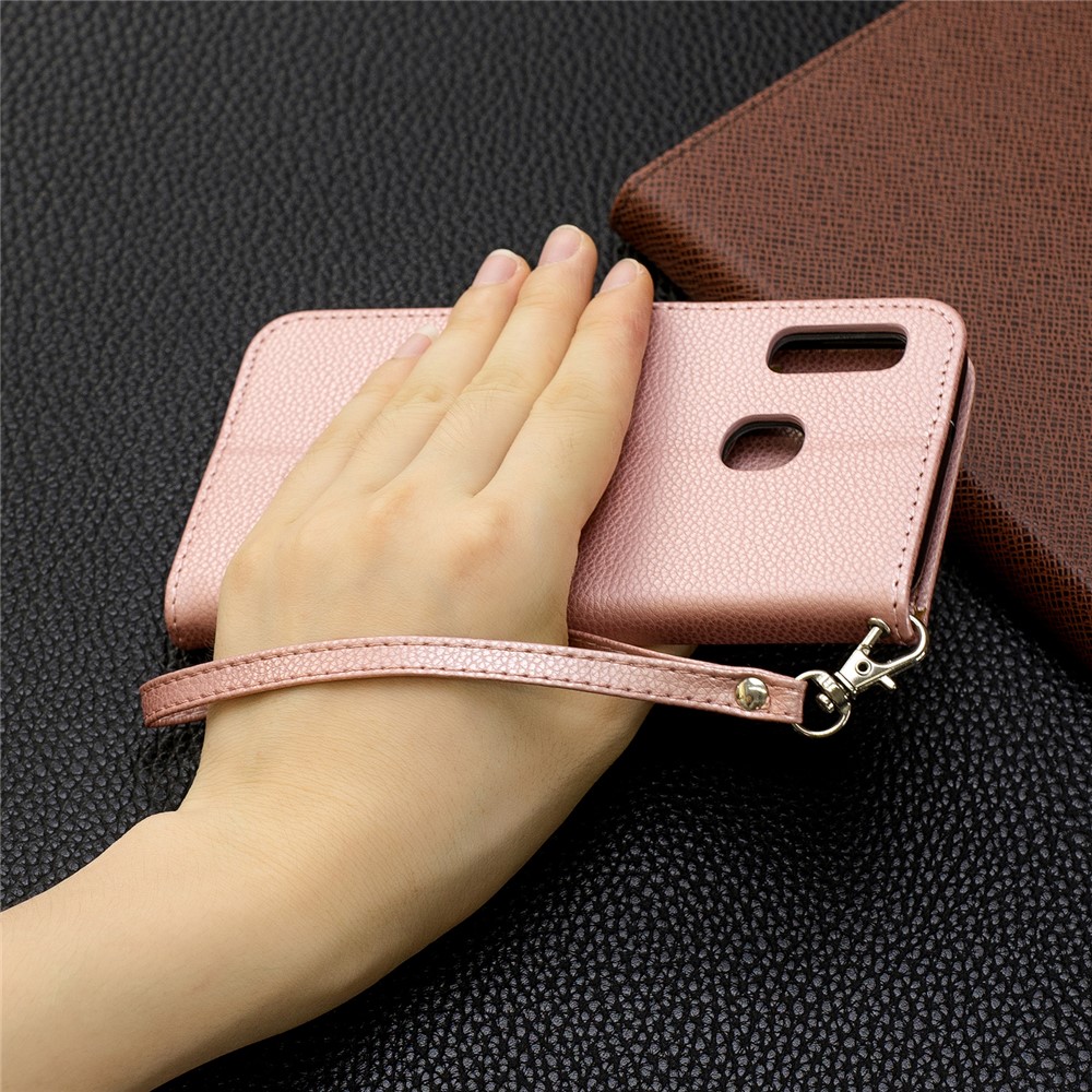 Litschi Haut Leder Brieftasche Für Samsung Galaxy A20E - Roségold-9