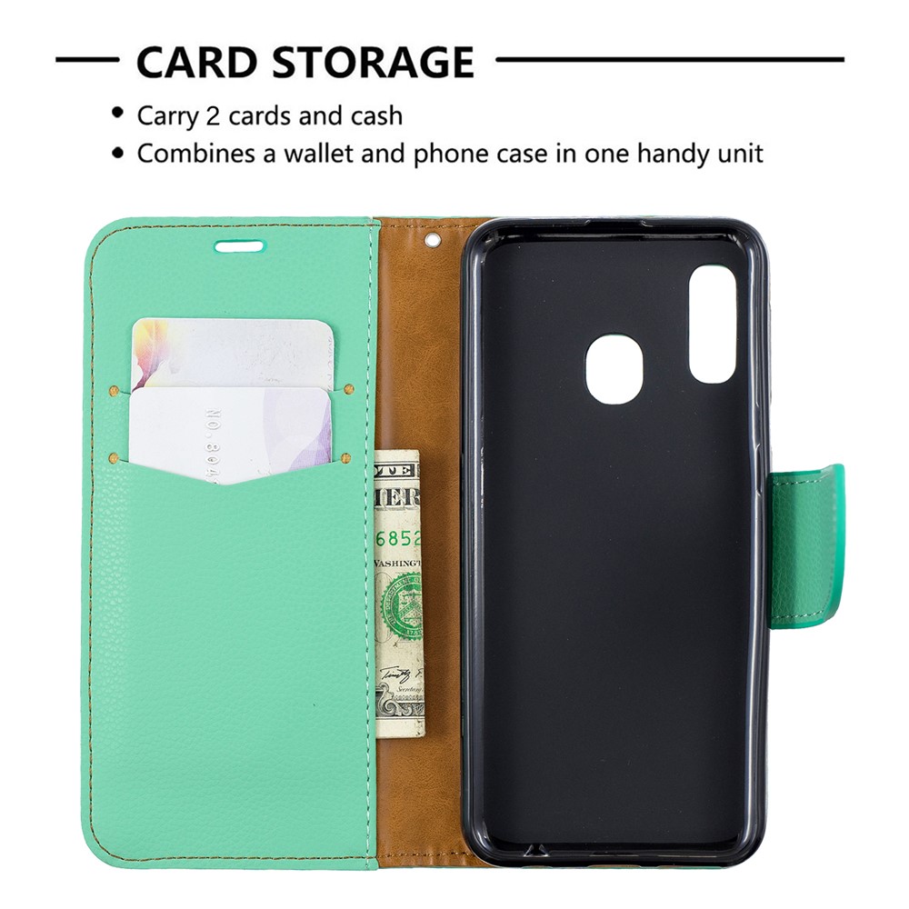 Funda Billetera De Piel Litchi Para Samsung Galaxy A20e - Verde-6