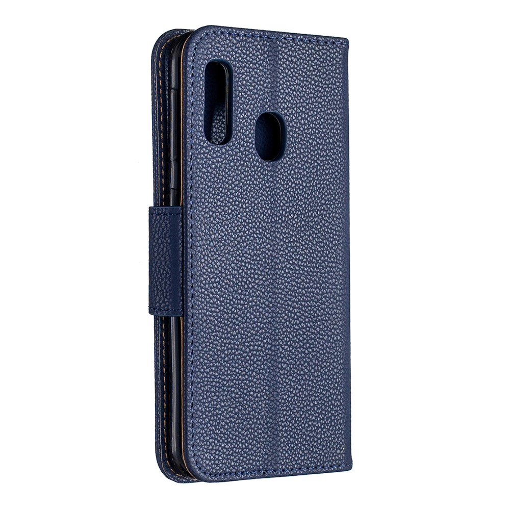 Litschi Haut Leder Brieftasche Für Samsung Galaxy A20E - Blau-3