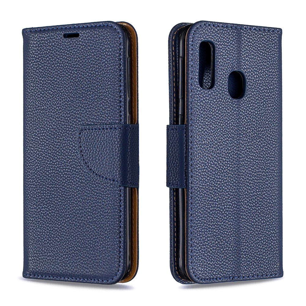 Litschi Haut Leder Brieftasche Für Samsung Galaxy A20E - Blau-4