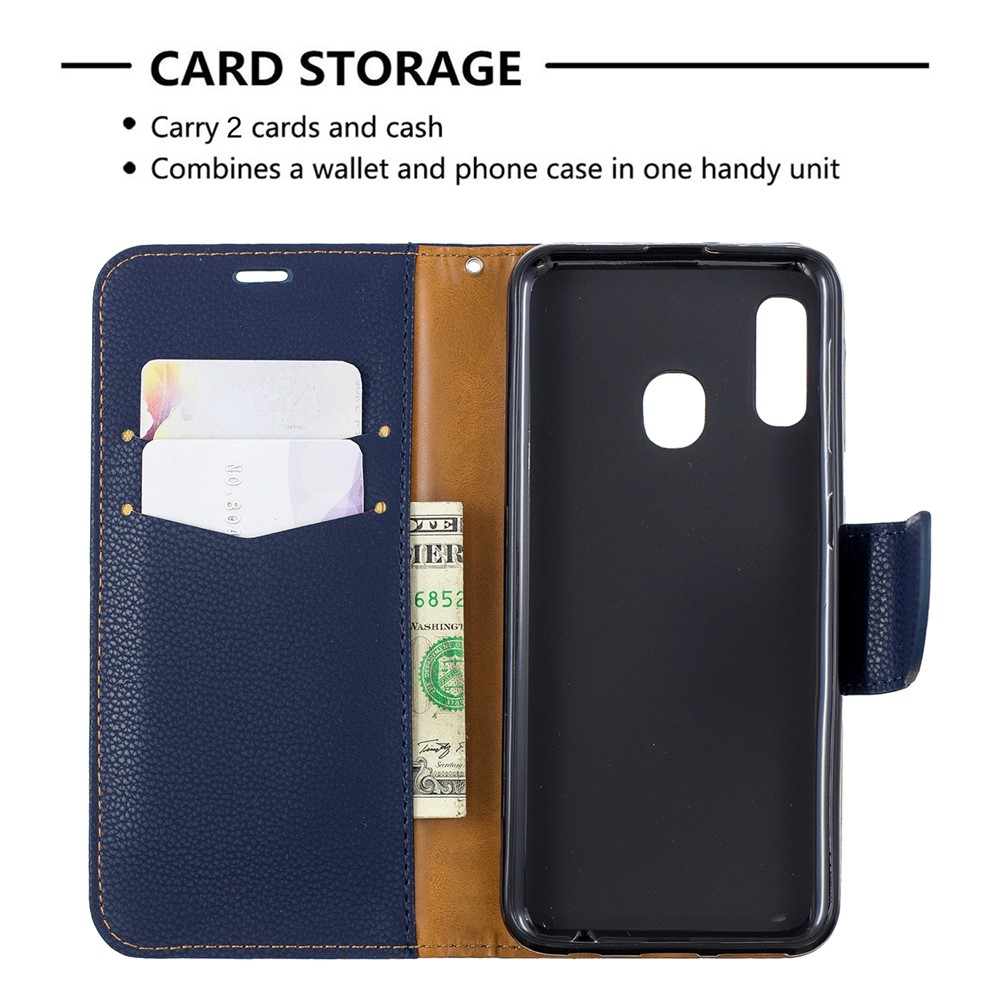 Litschi Haut Leder Brieftasche Für Samsung Galaxy A20E - Blau-6