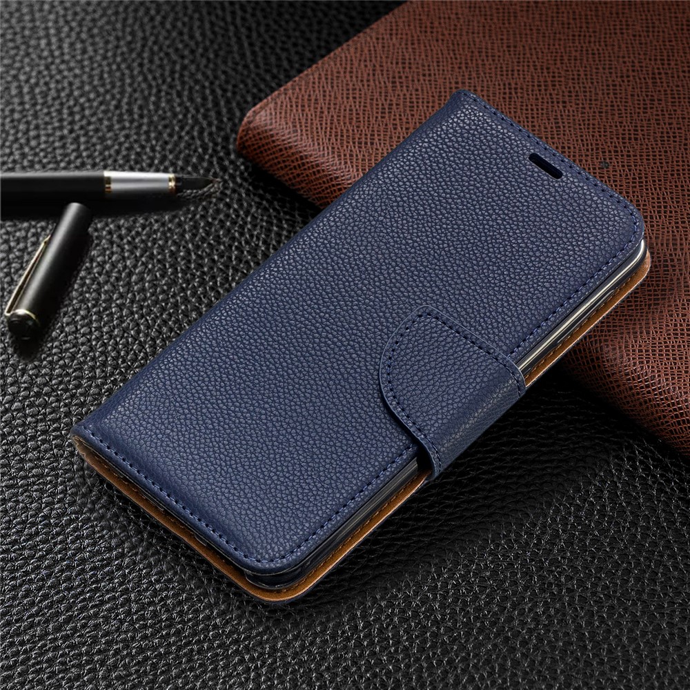 Litschi Haut Leder Brieftasche Für Samsung Galaxy A20E - Blau-7