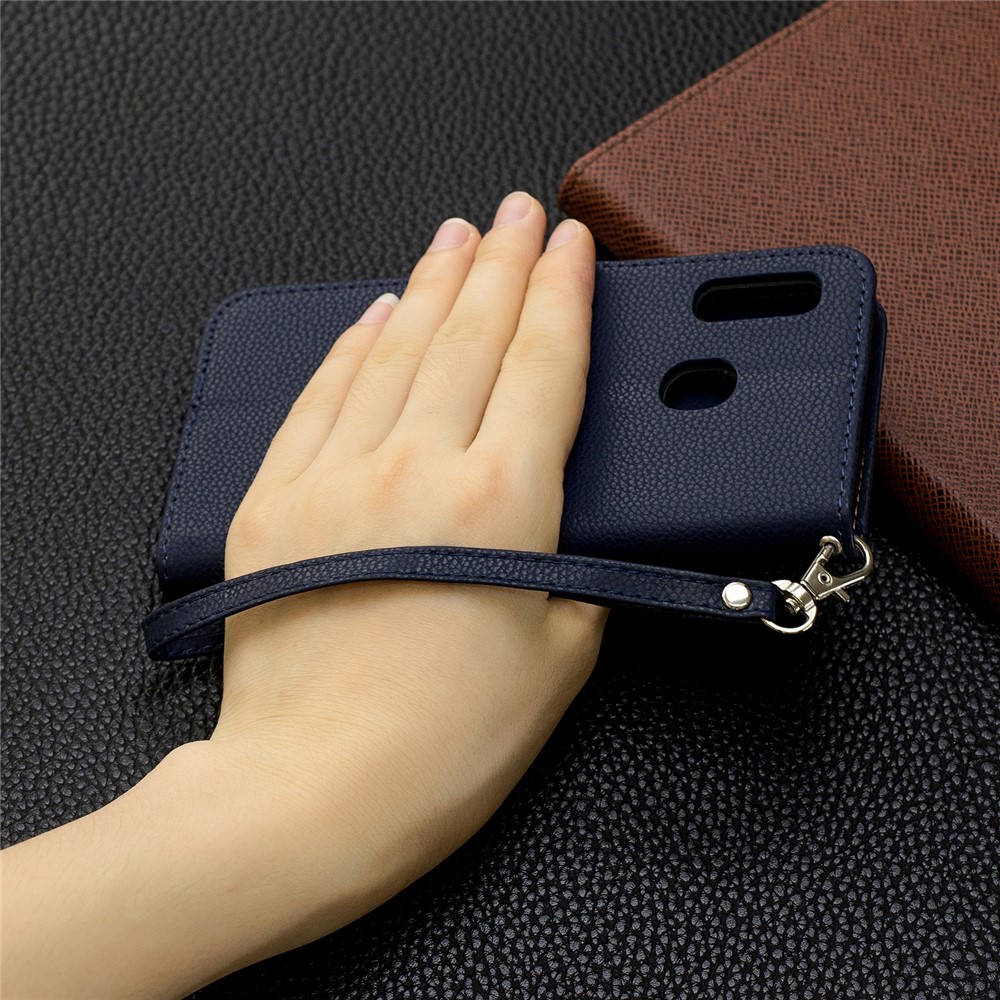 Litschi Haut Leder Brieftasche Für Samsung Galaxy A20E - Blau-9