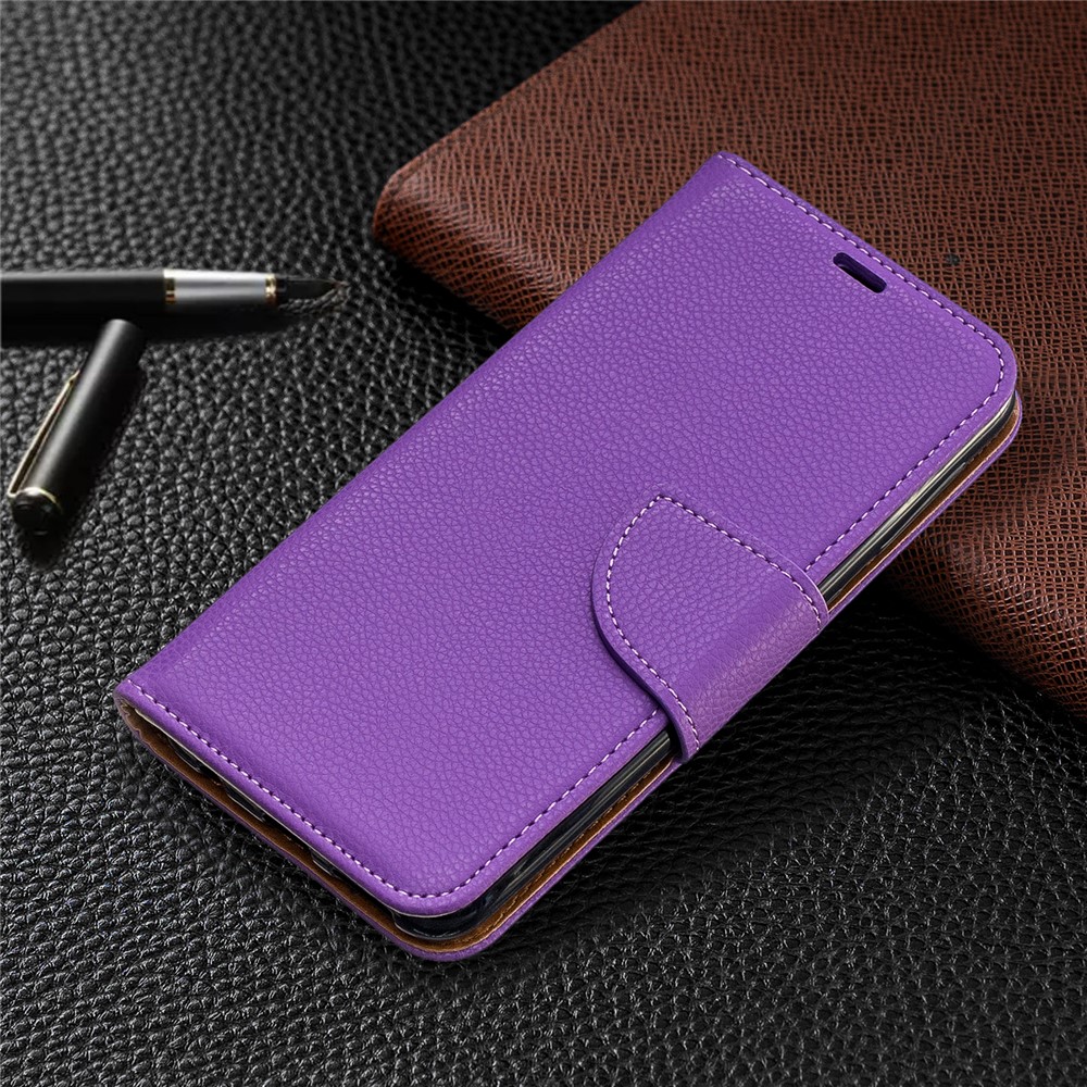Caso De Carteira De Couro De Pele De Lichia Para Samsung Galaxy A20e - Roxa-7