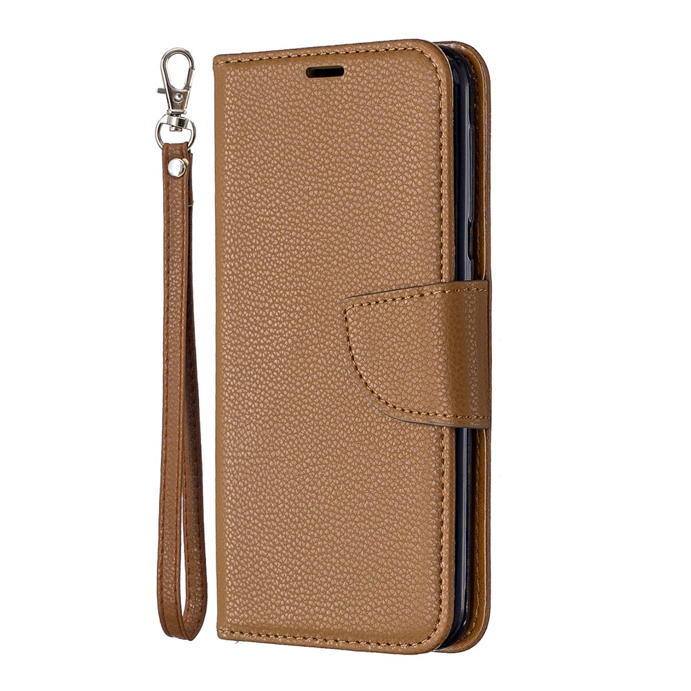 Litschi Haut Leder Brieftasche Für Samsung Galaxy A20E - Braun-2