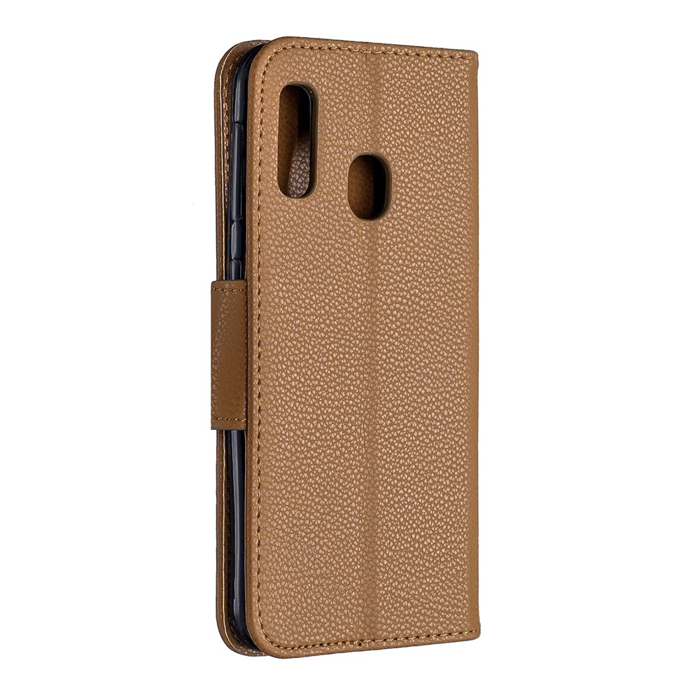 Litschi Haut Leder Brieftasche Für Samsung Galaxy A20E - Braun-3