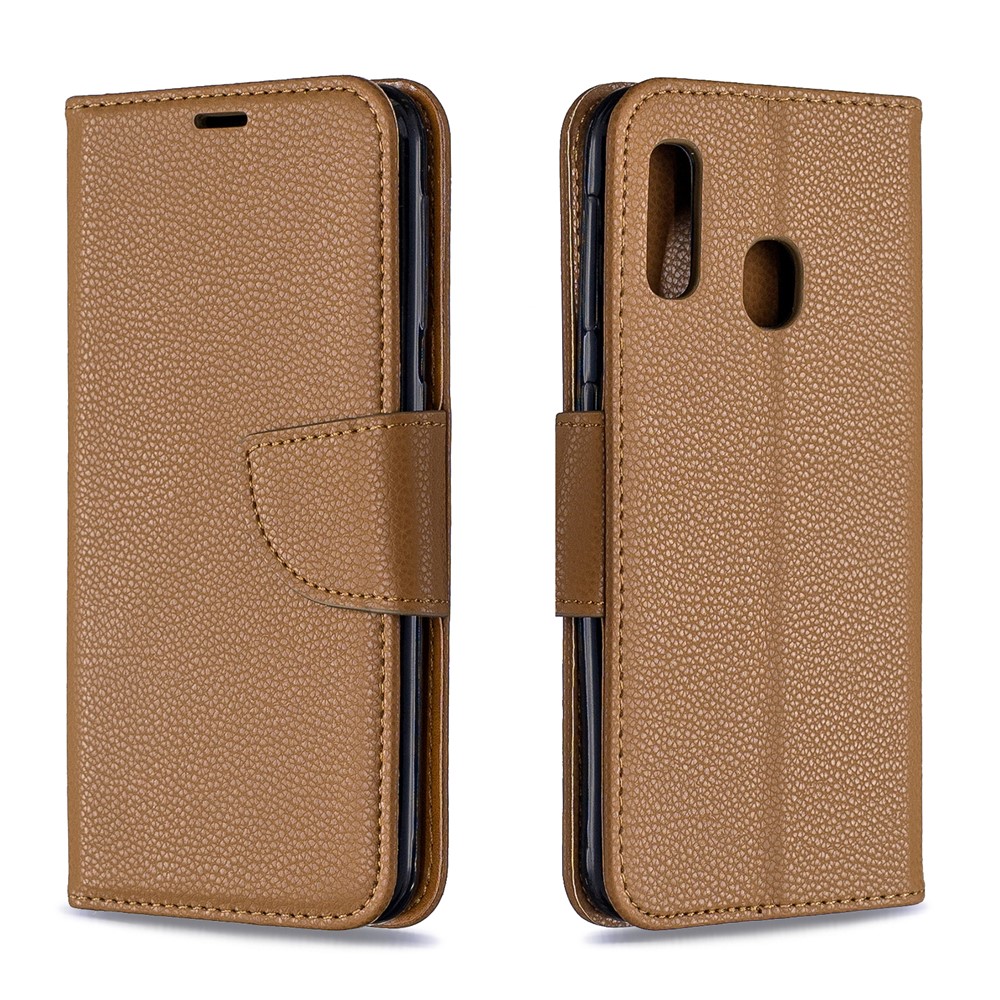 Litschi Haut Leder Brieftasche Für Samsung Galaxy A20E - Braun-4