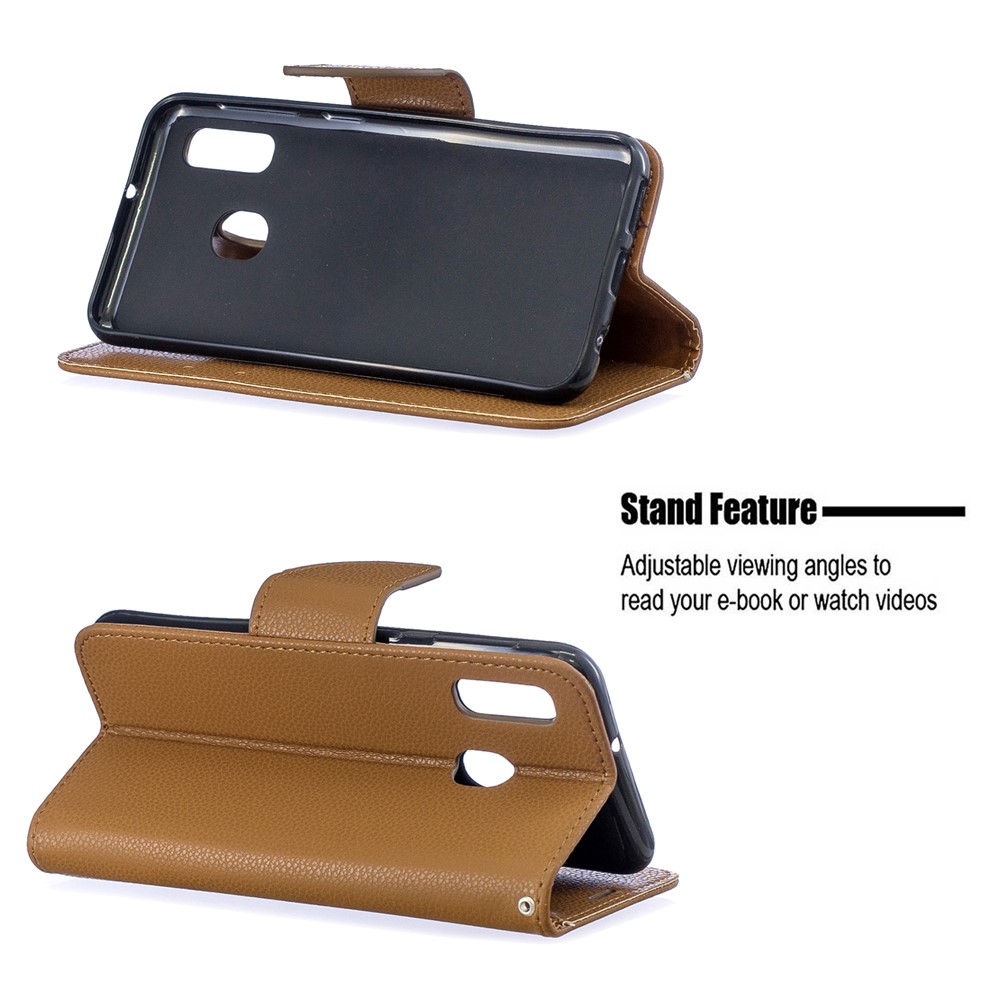 Litschi Haut Leder Brieftasche Für Samsung Galaxy A20E - Braun-5