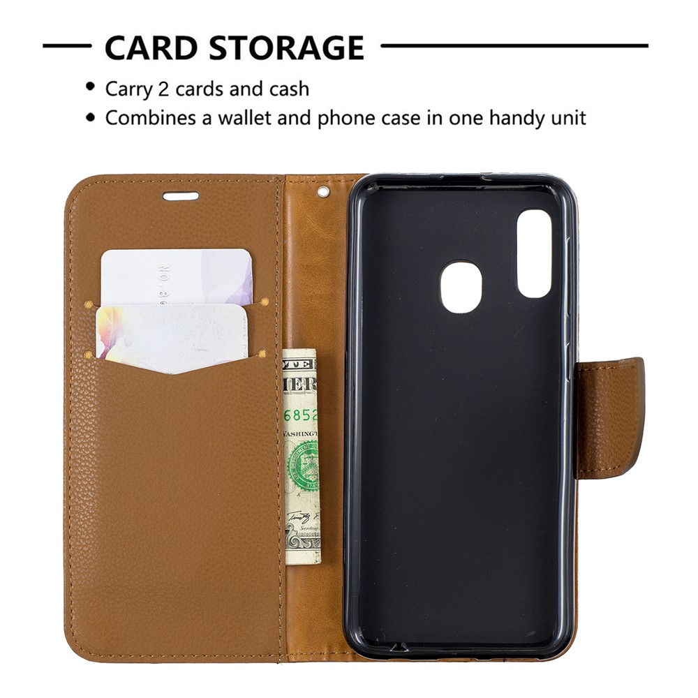 Litschi Haut Leder Brieftasche Für Samsung Galaxy A20E - Braun-6