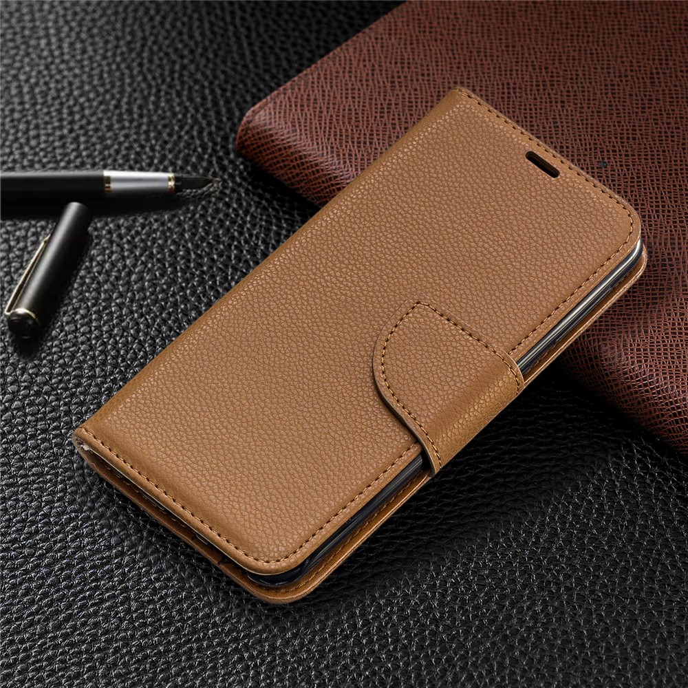 Litschi Haut Leder Brieftasche Für Samsung Galaxy A20E - Braun-7