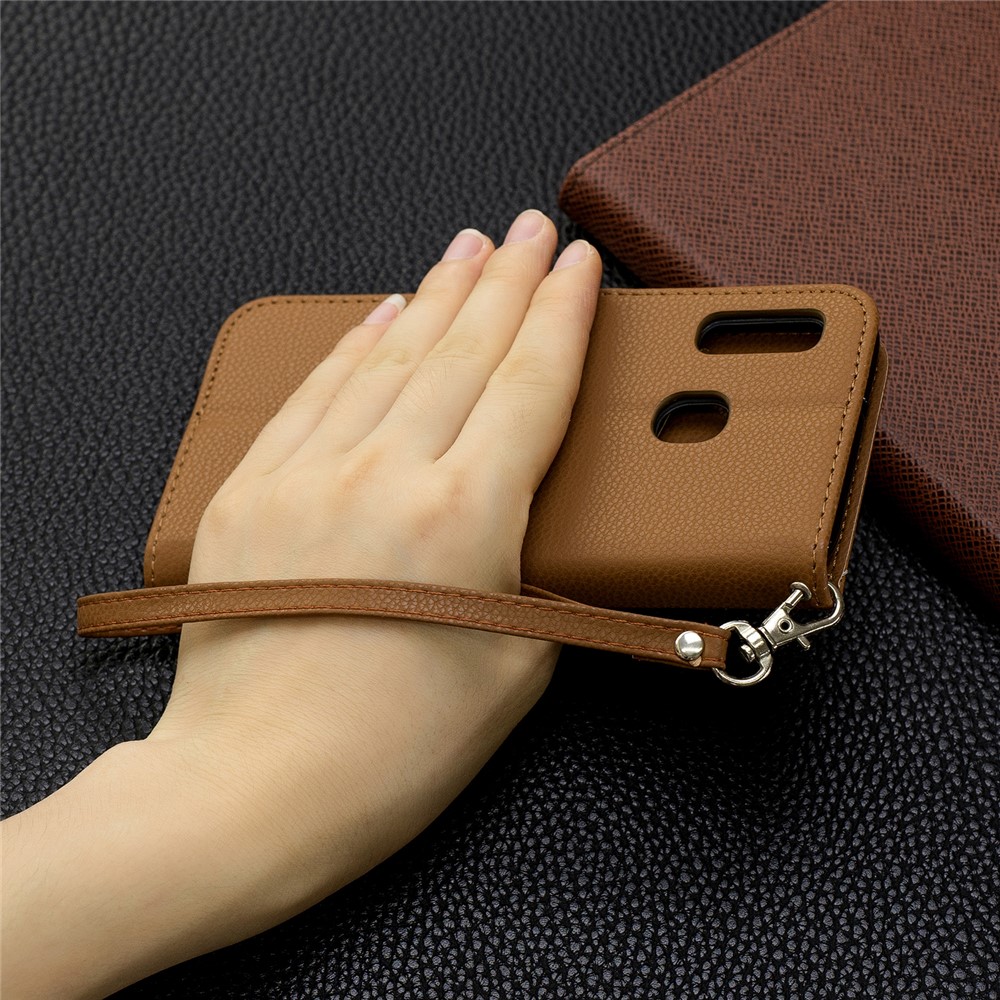 Litschi Haut Leder Brieftasche Für Samsung Galaxy A20E - Braun-9
